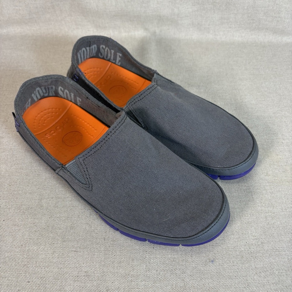 Crocs Stretch Sole Skimmer‎ Side-Logo Slip-on Loafer Shoes Gray Purple Size 7